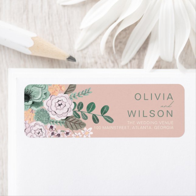 Étiquette Sage Bohème Vert  & Blush Chic Fleurs Florales I (En situation)