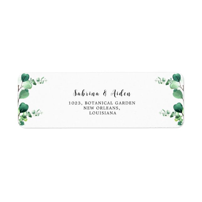 Étiquette Sage élégant | Émeraude Green Eucalyptus Foliage (Devant)