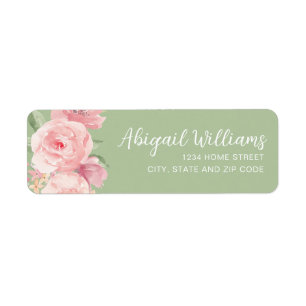 Étiquette Sage Green Blush Rose Roses Adresse de retour