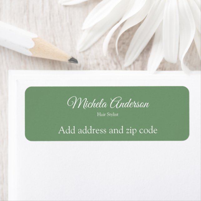 Étiquette Sage green hair stylist ajouter code postal adress (En situation)