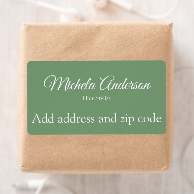 Étiquette Sage green hair stylist ajouter code postal adress (En situation)