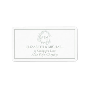 Étiquette Sage Green Leafy Crest Monogram Adresse du Mariage