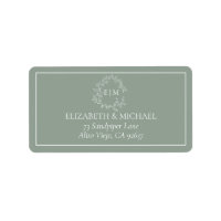 Sage Green Leafy Crest Monogram Mariage Adresse La