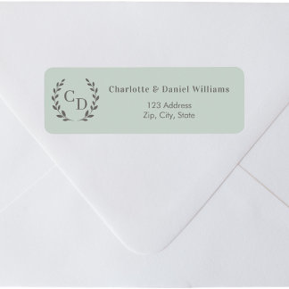 Étiquette Sage green monogrammed wreath return address