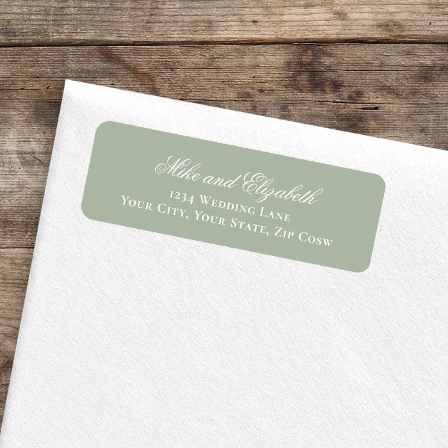 Étiquette Sage Green Script Names Wedding Address (Sage green script names return address label on envelope, minimalist wedding style)