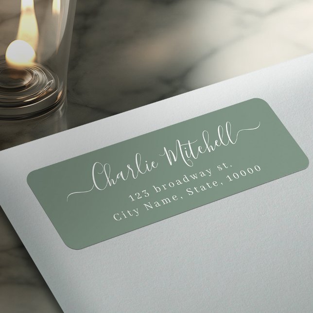 Étiquette Sage Moderne élégant simple écriture adresse de re (Sage Modern simple elegant script return address Label)