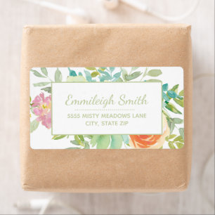 Étiquette Sage Vert Aquarelle Feuille rose Orange Floral