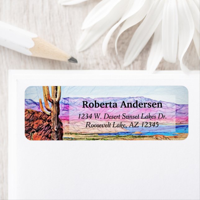 Étiquette Saguaro Cactus Montagnes violettes Blue Lake Arizo (En situation)