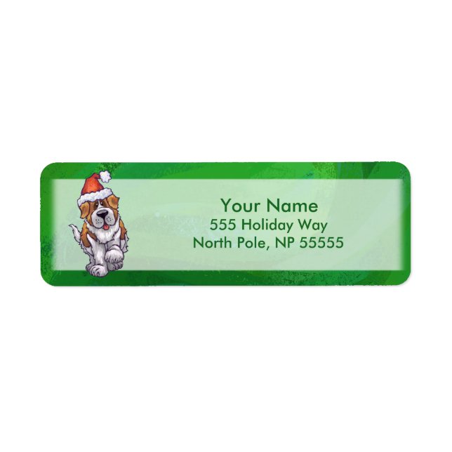 Étiquette Saint Bernard mignonne à Santa Chapeau sur Vert (Devant)