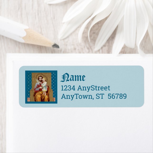 Étiquette Saint-Joseph avec enfant Jésus-Christ (En situation)