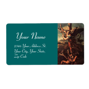 Étiquette SAINT MICHAEL VANGUISHING SATAN vert bleu