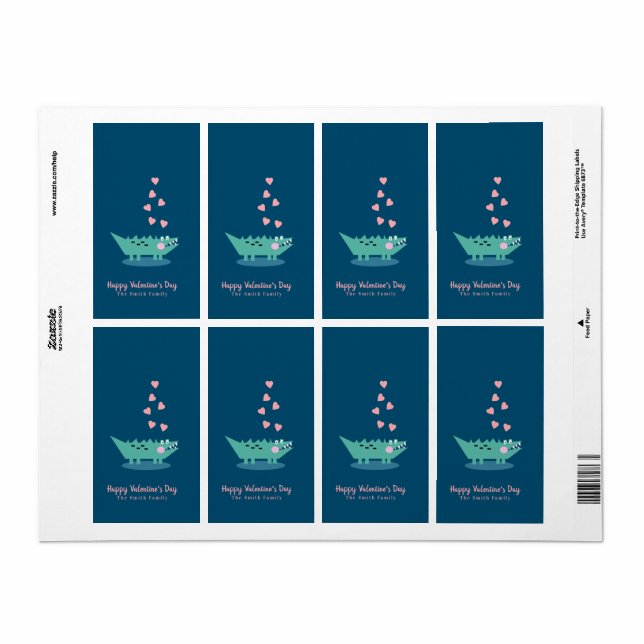 Étiquette Saint-Valentin Alligator Vertical (Feuille entière)