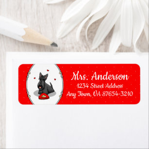 Étiquette Saint-Valentin (rouge) Chien écossais (noir) migno