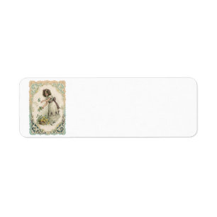 Étiquette Saint Valentin vintage, Victorian Girl with Rose