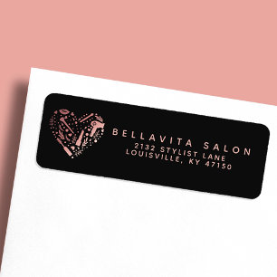 Étiquette Salon Rose Gold Heart Coiffeur Adresse de Retour
