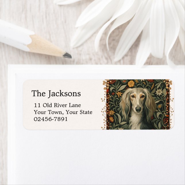 Étiquette Saluki arabe ou lévrier persan vintage (En situation)