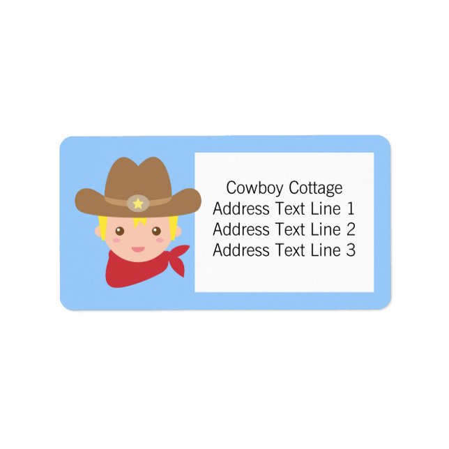 Étiquette Salut, joli cow-boy pour les petits garçons (Devant)