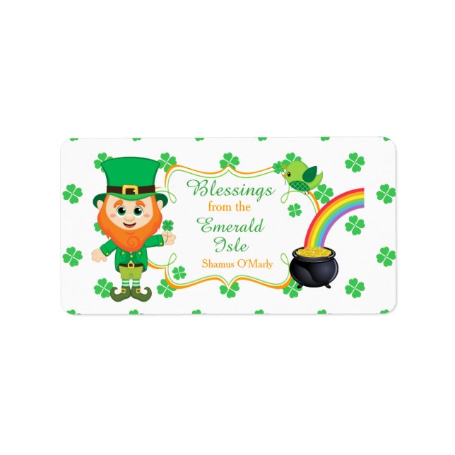 Étiquette Salutations de lutin irlandais Trèfle St Patrick D (Devant)