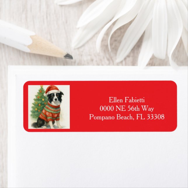 Étiquette Santa Border Collie Christmas Return Address  (En situation)