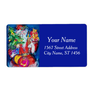 Étiquette SANTA CLAUS, ARBRE DE NOËL ET CADEAUX Bleu rouge