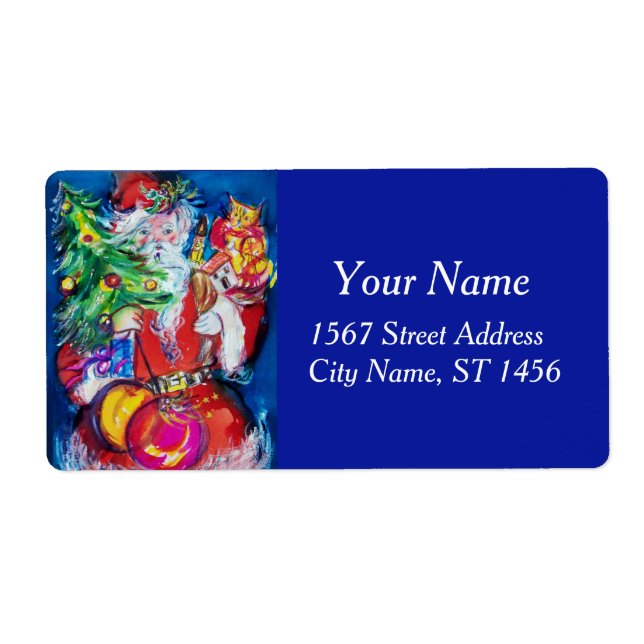 Étiquette SANTA CLAUS, ARBRE DE NOËL ET CADEAUX Bleu rouge (Devant)