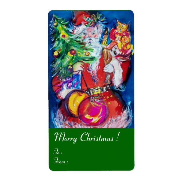 Étiquette SANTA CLAUS, ARBRE DE NOËL, JOUETS ET CADEAUX Vert (Devant)