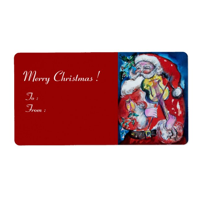 Étiquette SANTA CLAUS AVEC VIOLIN Musical Christmas Red (Devant)