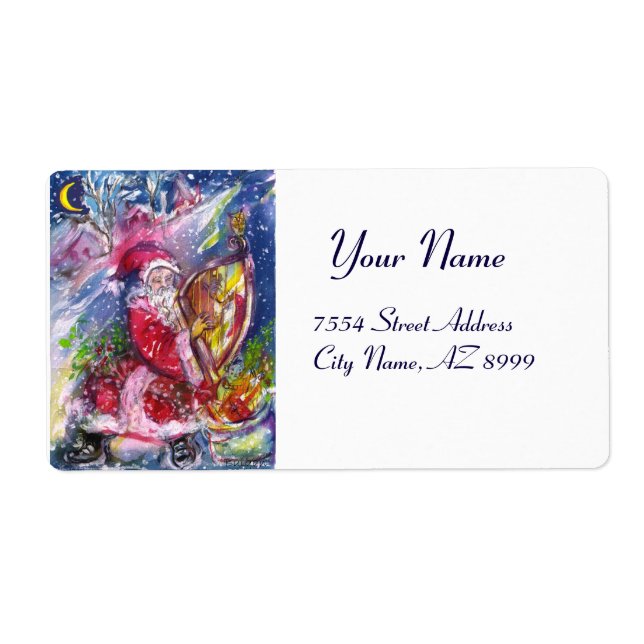 ÉTIQUETTE SANTA CLAUS JOUANT À LA HARPE EN LUMIÈRE DE LA LUN (Devant)