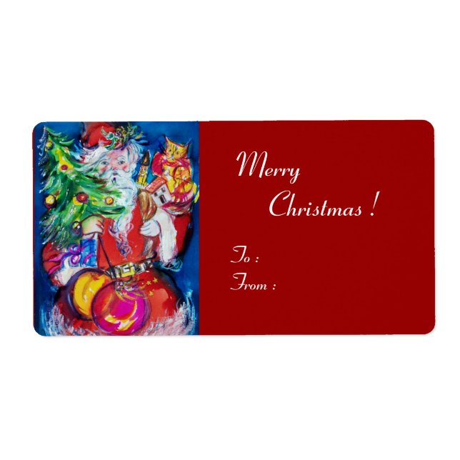 ÉTIQUETTE SANTA CLAUS, JOUETS D'ARBRE DE NOËL ET CADEAUX (Devant)