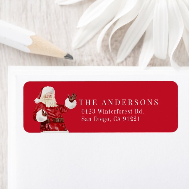 Étiquette Santa Claus Noël Holiday Red Return Adresse (En situation)