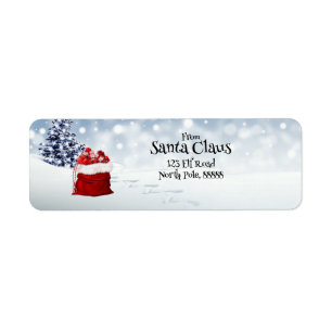 Étiquette Santa Clauses Red Cadeau Sac Neige Adresse de reto