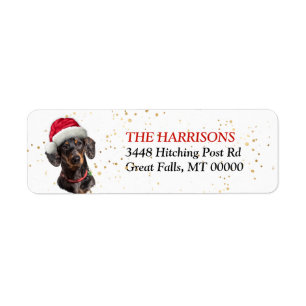 Étiquette Santa Hat Black Tan Dachshund Adresse de retour