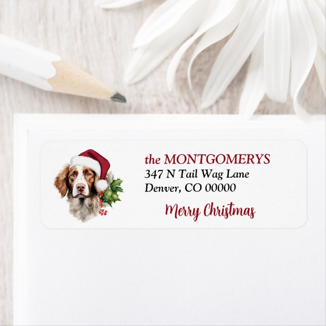 Étiquette Santa Hat Brittany Dog Christmas Return Address (En situation)