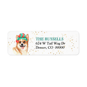 Étiquette Santa Hat Corgi Dog Christmas Retour Adresse