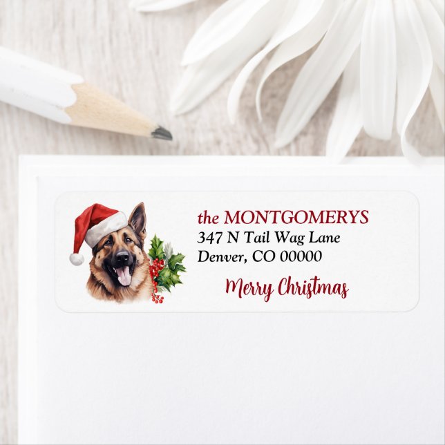 Étiquette Santa Hat German Shepard Christmas Return Address (En situation)