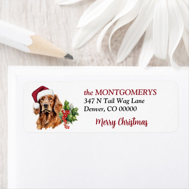 Étiquette Santa Hat Irish Setter Christmas Return Address (En situation)