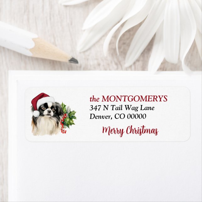 Étiquette Santa Hat Japanese Chin Christmas Return Address (En situation)
