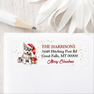 Étiquette Santa Hat Siberian Husky Puppy Cadeaux