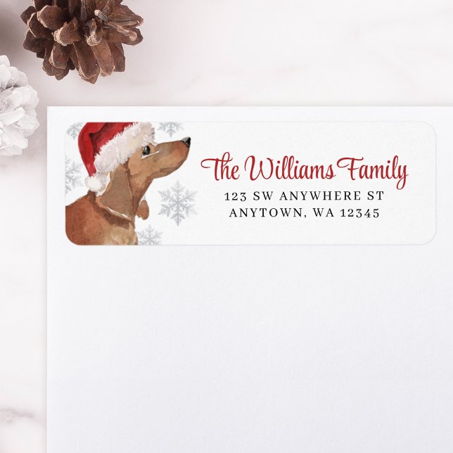 Étiquette Santa Hat Snowflake Tan Dachshund Return Address (Créateur téléchargé)