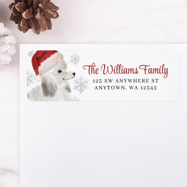Étiquette Santa Hat Snowflake White Poodle Return Address (Créateur téléchargé)