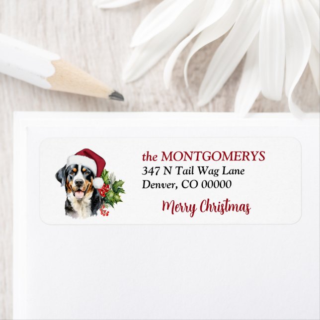 Étiquette Santa Hat Swiss Mountain Dog Christmas  (En situation)