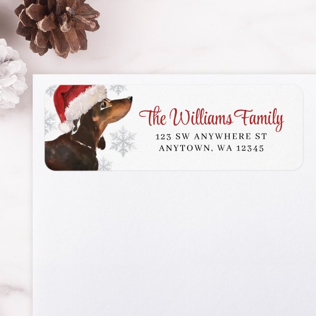 Étiquette Santa Snowflake Black Tan Dachshund Return Address (Créateur téléchargé)