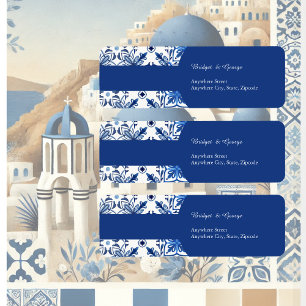 Étiquette Santorini Bleu blanc Mariage méditerranéen adresse