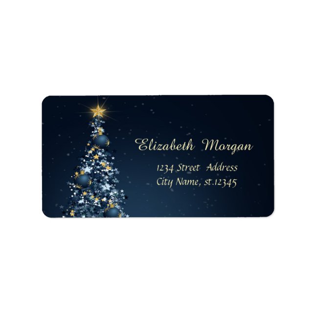 Étiquette Sapin de Noël bleu, ornements de fêtes (Devant)