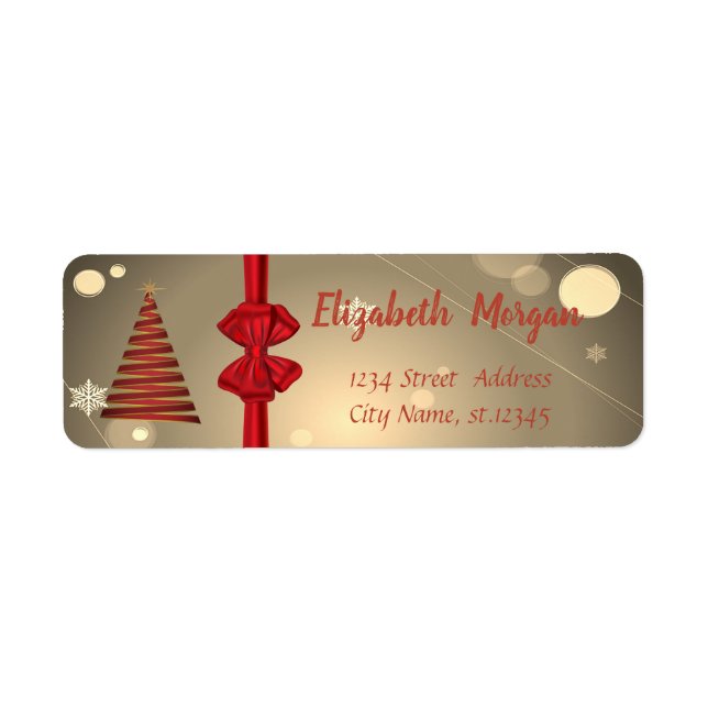 Étiquette Sapin de Noël, Ruban Rouge de Fêtes (Devant)