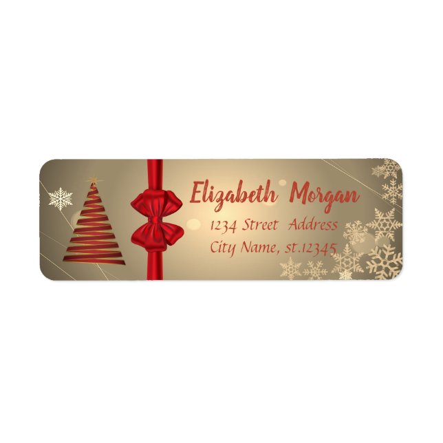 Étiquette Sapin de Noël, ruban rouge, flocons de neige de va (Devant)