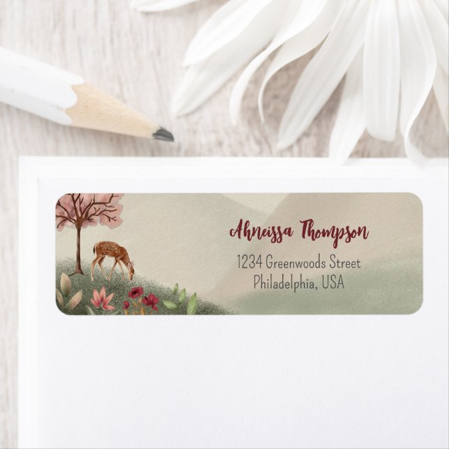 Étiquette Sauvage Un Bois Scène Cerf Premier Anniversaire (En situation)