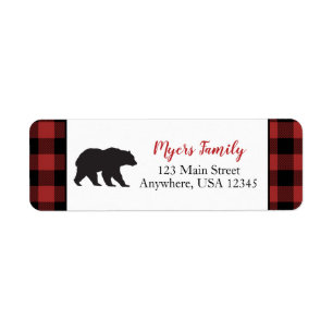 Étiquette Sauvage Un Ours Noir Plaid Rouge Buffle