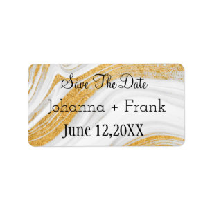 Étiquette Save The Date White and Gold Agate