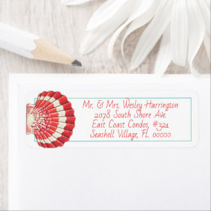 Étiquette Scallop Shell Red Printed Return Address Labels